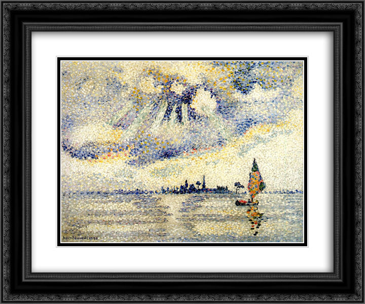 Sunset on the Lagoon, Venice 24x20 Black Ornate Wood Framed Art Print Poster with Double Matting by Cross, Henri Edmond