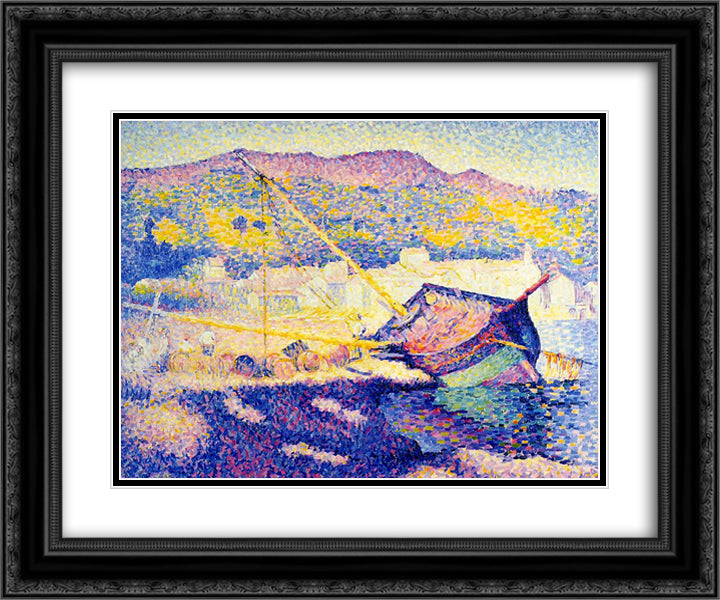 The Blue Boat 24x20 Black Ornate Wood Framed Art Print Poster with Double Matting by Cross, Henri Edmond