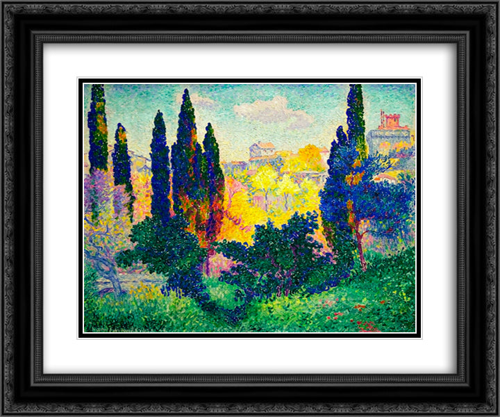 The Cypresses at Cagnes 24x20 Black Ornate Wood Framed Art Print Poster with Double Matting by Cross, Henri Edmond