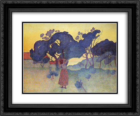 The Farm, Evening 24x20 Black Ornate Wood Framed Art Print Poster with Double Matting by Cross, Henri Edmond