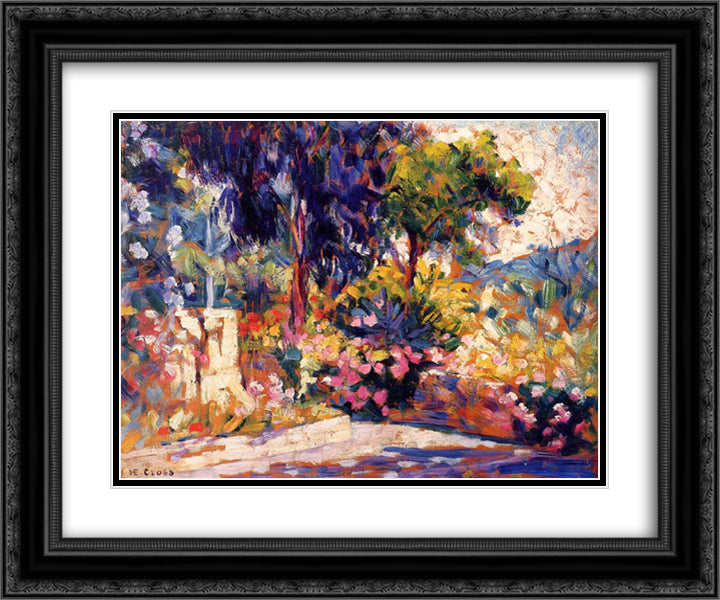 The Flowered Terrace 24x20 Black Ornate Wood Framed Art Print Poster with Double Matting by Cross, Henri Edmond