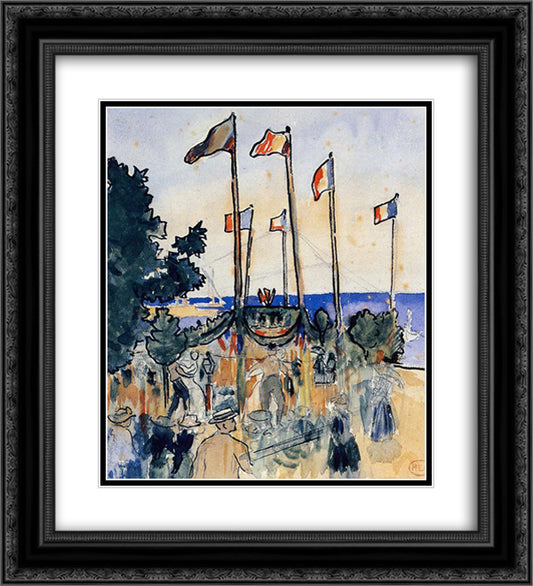 The Fourth of July by the Sea 20x22 Black Ornate Wood Framed Art Print Poster with Double Matting by Cross, Henri Edmond