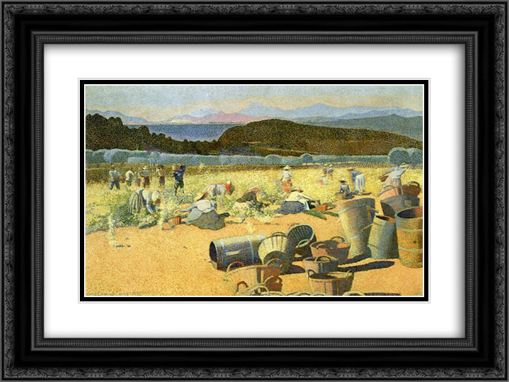 The Grape Harvest 24x18 Black Ornate Wood Framed Art Print Poster with Double Matting by Cross, Henri Edmond