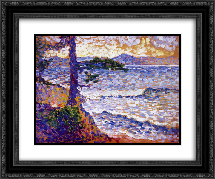 The Mediterranean Coast 24x20 Black Ornate Wood Framed Art Print Poster with Double Matting by Cross, Henri Edmond