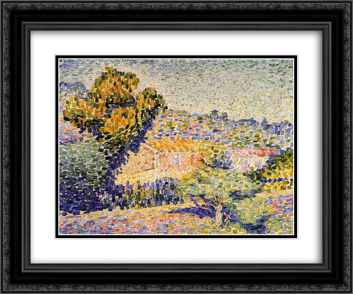 The Pink House 24x20 Black Ornate Wood Framed Art Print Poster with Double Matting by Cross, Henri Edmond