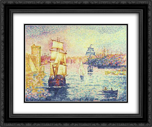 The Port of Marseilles 24x20 Black Ornate Wood Framed Art Print Poster with Double Matting by Cross, Henri Edmond