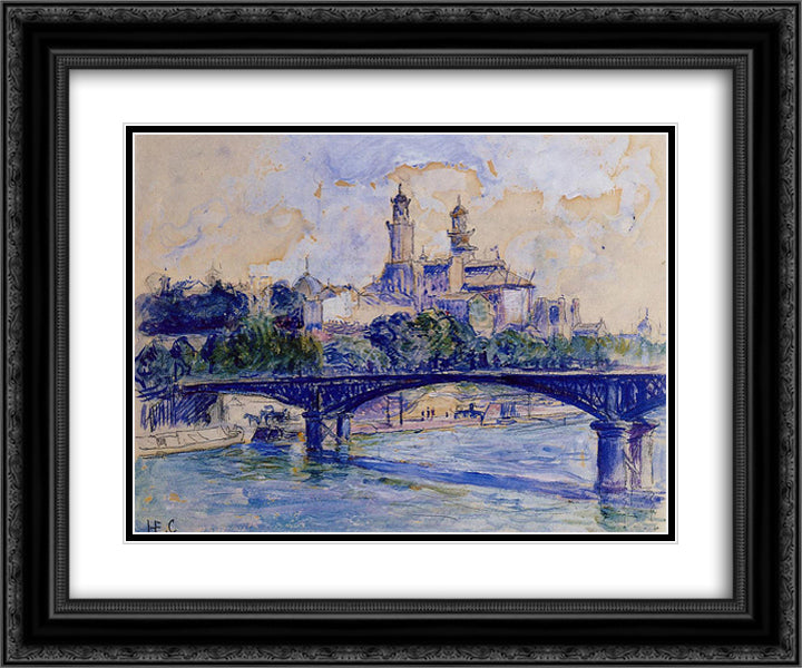 The Seine by the Trocadero 24x20 Black Ornate Wood Framed Art Print Poster with Double Matting by Cross, Henri Edmond