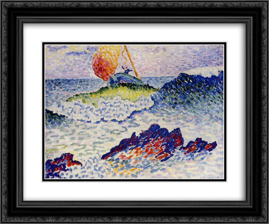 The Shipwreck 24x20 Black Ornate Wood Framed Art Print Poster with Double Matting by Cross, Henri Edmond