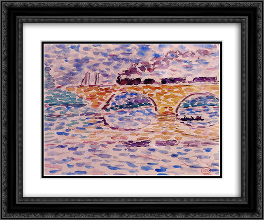 The Viaduct 24x20 Black Ornate Wood Framed Art Print Poster with Double Matting by Cross, Henri Edmond