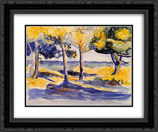 Trees by the Sea 24x20 Black Ornate Wood Framed Art Print Poster with Double Matting by Cross, Henri Edmond