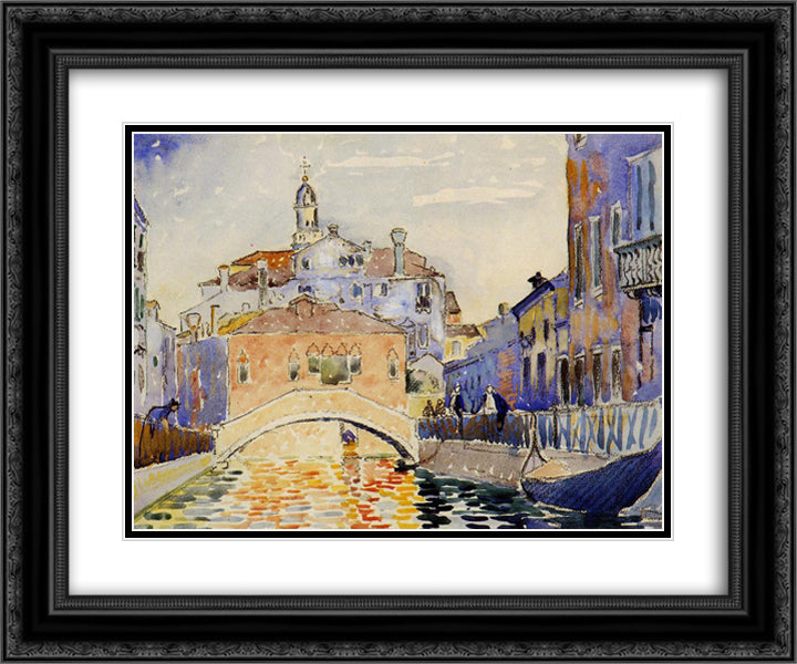 Venetian Canal 24x20 Black Ornate Wood Framed Art Print Poster with Double Matting by Cross, Henri Edmond