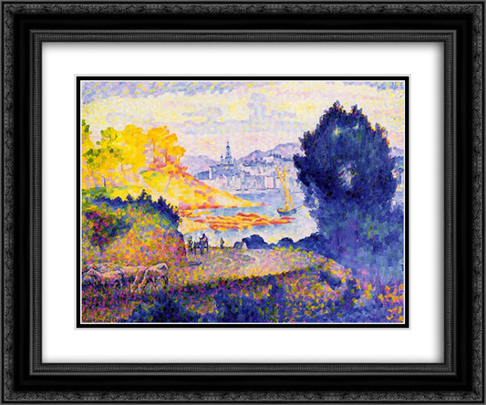 View of Menton 24x20 Black Ornate Wood Framed Art Print Poster with Double Matting by Cross, Henri Edmond