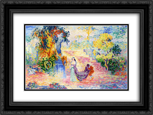 Woman in the Park 24x18 Black Ornate Wood Framed Art Print Poster with Double Matting by Cross, Henri Edmond