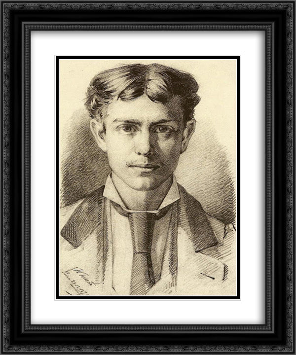 Auto-retrato 20x24 Black Ornate Wood Framed Art Print Poster with Double Matting by Pousao, Henrique