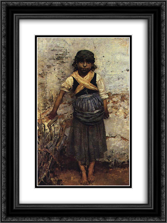 Cansada 18x24 Black Ornate Wood Framed Art Print Poster with Double Matting by Pousao, Henrique