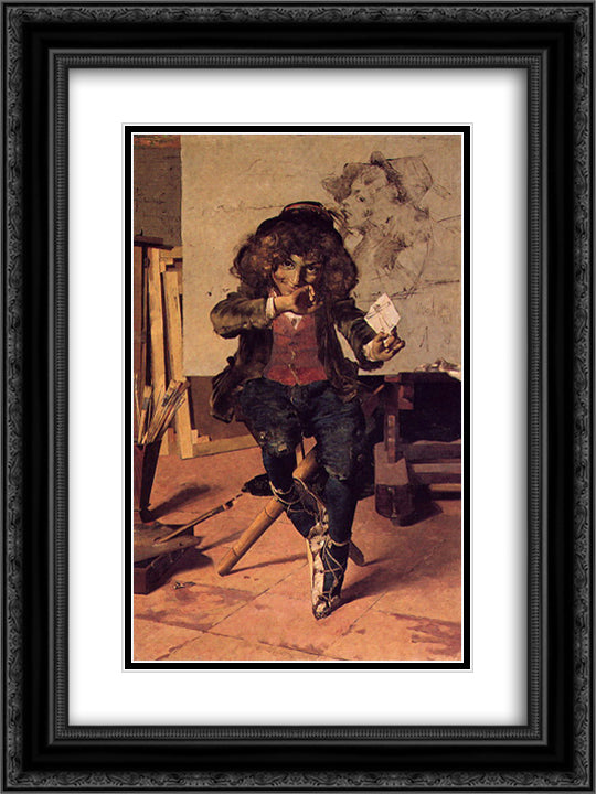 Esperando o sucesso 18x24 Black Ornate Wood Framed Art Print Poster with Double Matting by Pousao, Henrique
