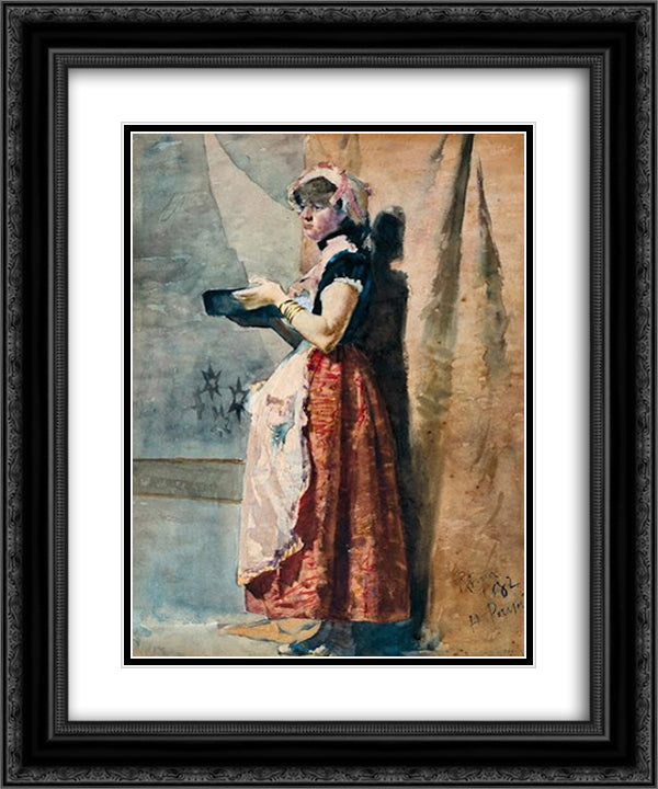 Rapariga Romana 20x24 Black Ornate Wood Framed Art Print Poster with Double Matting by Pousao, Henrique