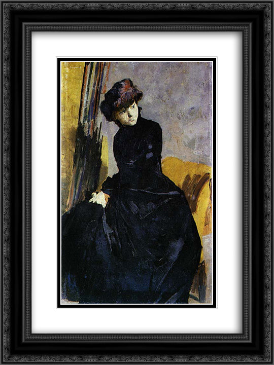 Senhora vestida de negro 18x24 Black Ornate Wood Framed Art Print Poster with Double Matting by Pousao, Henrique