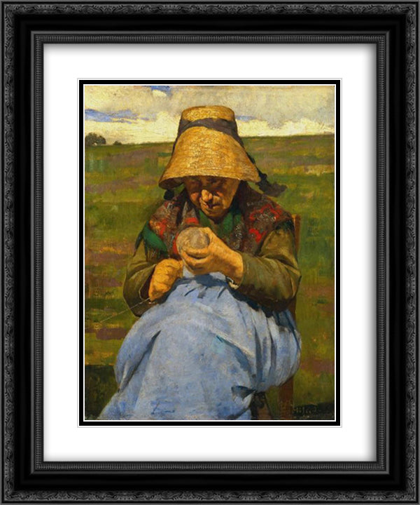Velha a dobar 20x24 Black Ornate Wood Framed Art Print Poster with Double Matting by Pousao, Henrique
