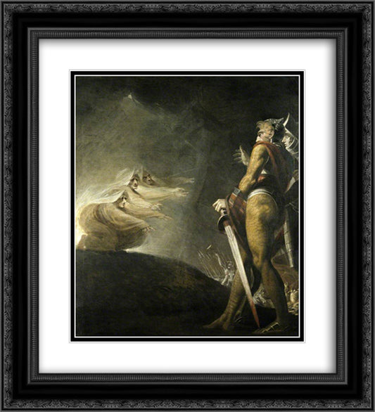 Macbeth, Banquo and the Witches 20x22 Black Ornate Wood Framed Art Print Poster with Double Matting by Fuseli, Henry