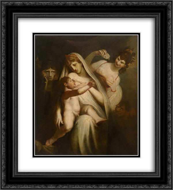 The Infant Shakespeare between Tragedy and Comedy 20x22 Black Ornate Wood Framed Art Print Poster with Double Matting by Fuseli, Henry