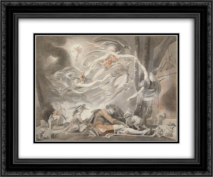 The Shepherd's Dream 24x20 Black Ornate Wood Framed Art Print Poster with Double Matting by Fuseli, Henry