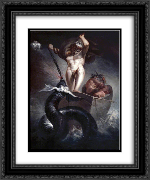 Thor Battering the Midgard Serpent 20x24 Black Ornate Wood Framed Art Print Poster with Double Matting by Fuseli, Henry