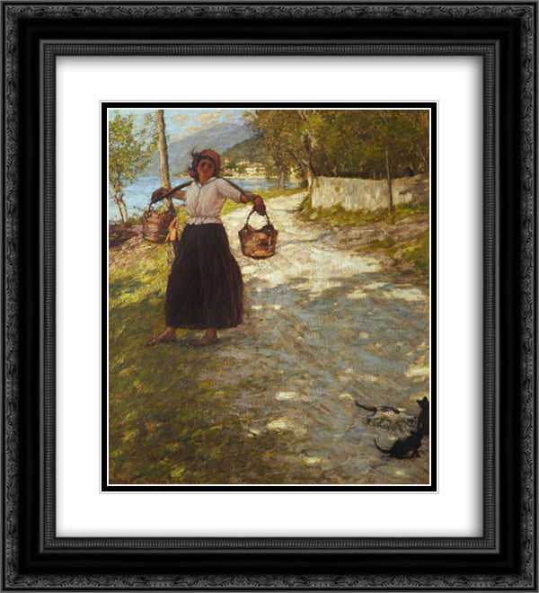 A Veronese Road 20x22 Black Ornate Wood Framed Art Print Poster with Double Matting by La Thangue, Henry Herbert