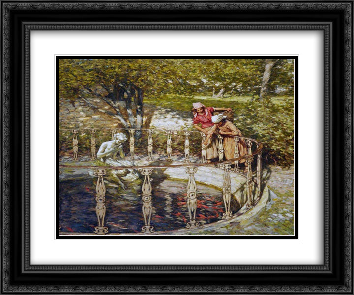 An Old Italian Garden 24x20 Black Ornate Wood Framed Art Print Poster with Double Matting by La Thangue, Henry Herbert