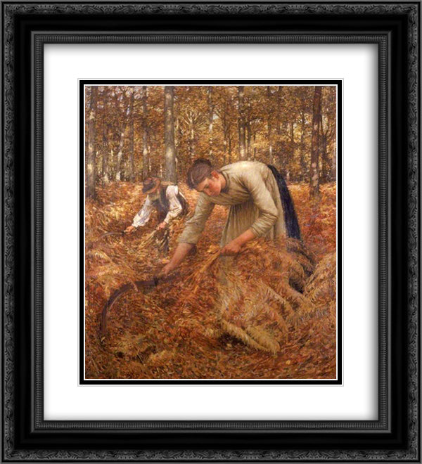 Gathering Bracken 20x22 Black Ornate Wood Framed Art Print Poster with Double Matting by La Thangue, Henry Herbert