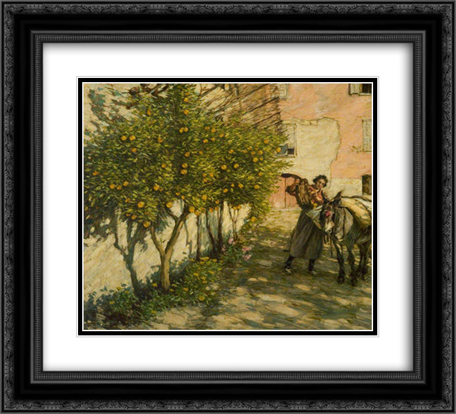 Gathering Oranges 22x20 Black Ornate Wood Framed Art Print Poster with Double Matting by La Thangue, Henry Herbert