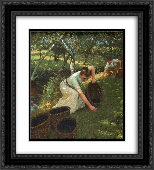 Gathering Plums 20x22 Black Ornate Wood Framed Art Print Poster with Double Matting by La Thangue, Henry Herbert