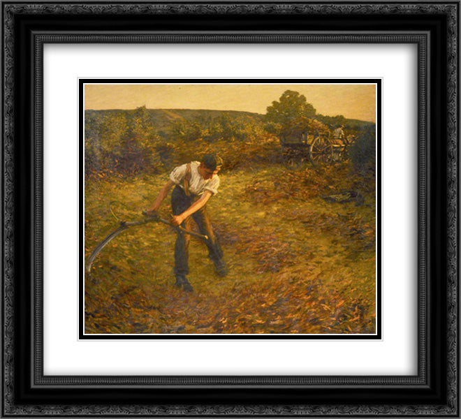 Mowing Bracken 22x20 Black Ornate Wood Framed Art Print Poster with Double Matting by La Thangue, Henry Herbert
