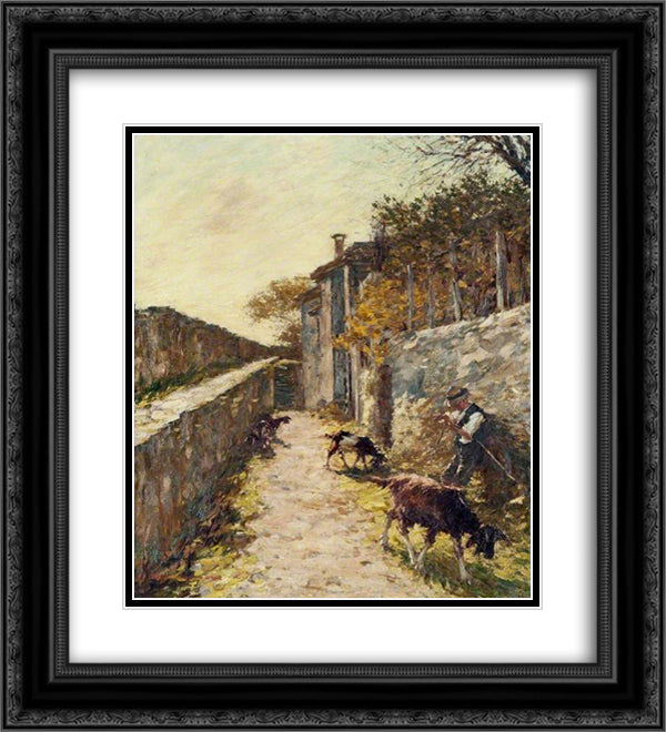 On the Ramparts 20x22 Black Ornate Wood Framed Art Print Poster with Double Matting by La Thangue, Henry Herbert