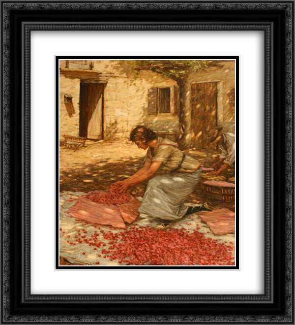 Packing Cherries in Provence, France 20x22 Black Ornate Wood Framed Art Print Poster with Double Matting by La Thangue, Henry Herbert