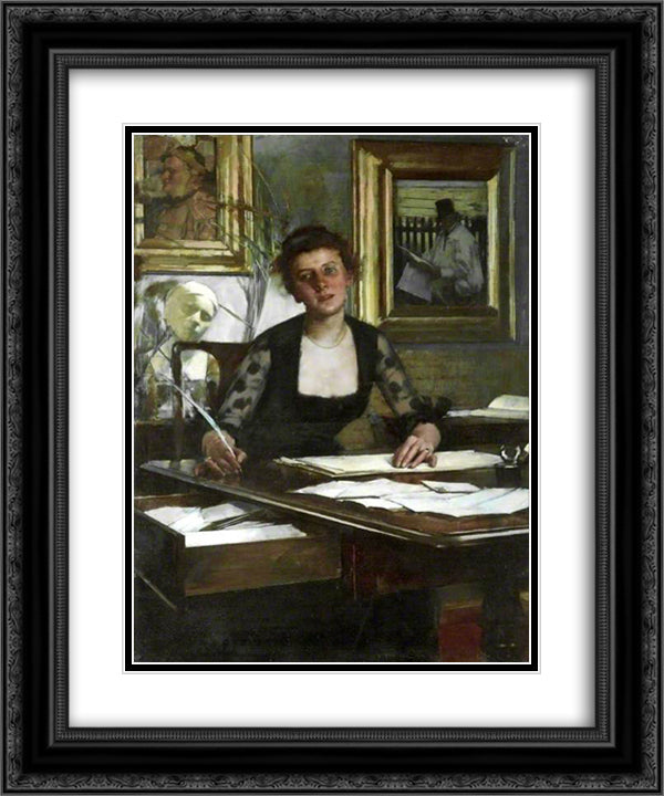 Portrait of the Artist's Wife 20x24 Black Ornate Wood Framed Art Print Poster with Double Matting by La Thangue, Henry Herbert