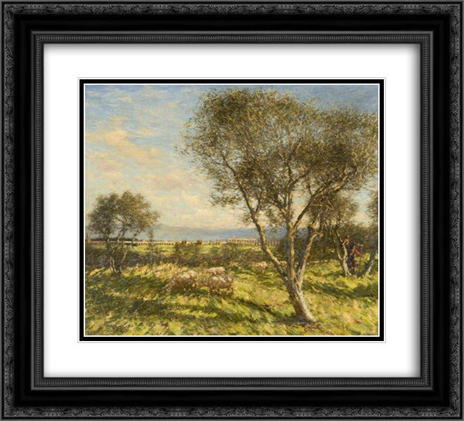 Roman Campagna 22x20 Black Ornate Wood Framed Art Print Poster with Double Matting by La Thangue, Henry Herbert