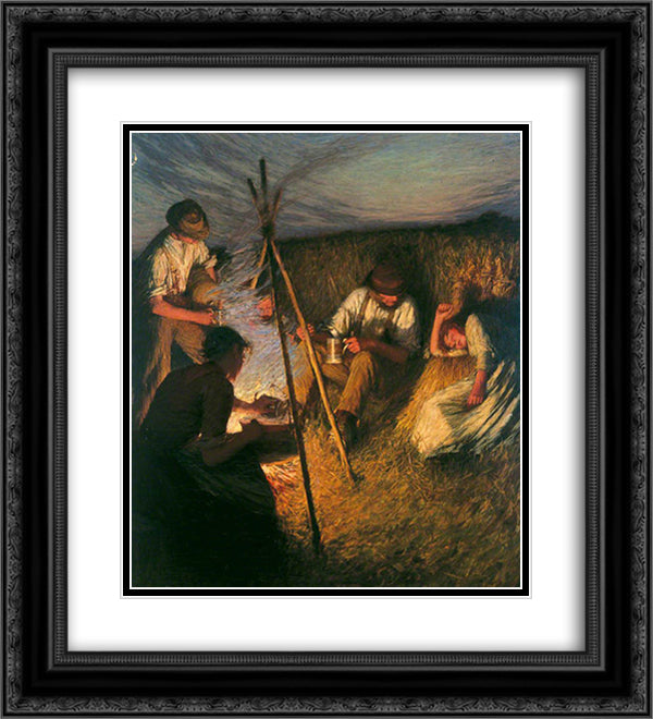 The Harvesters' Supper 20x22 Black Ornate Wood Framed Art Print Poster with Double Matting by La Thangue, Henry Herbert