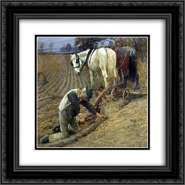 The Last Furro 20x20 Black Ornate Wood Framed Art Print Poster with Double Matting by La Thangue, Henry Herbert