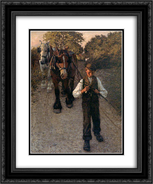The Plough Boy 20x24 Black Ornate Wood Framed Art Print Poster with Double Matting by La Thangue, Henry Herbert