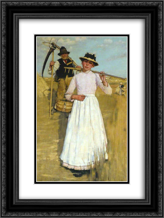 The Return of the Reapers 18x24 Black Ornate Wood Framed Art Print Poster with Double Matting by La Thangue, Henry Herbert