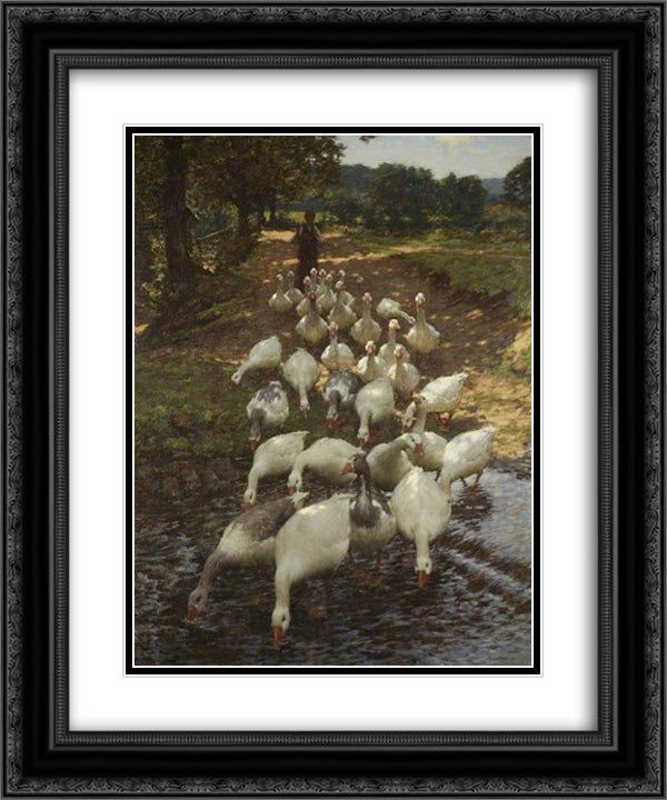 The Watersplash 20x24 Black Ornate Wood Framed Art Print Poster with Double Matting by La Thangue, Henry Herbert