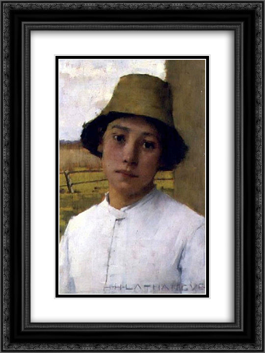 The Young Farmhand 18x24 Black Ornate Wood Framed Art Print Poster with Double Matting by La Thangue, Henry Herbert