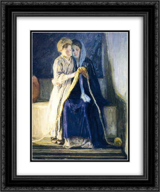 Christ and His Mother Studying the Scriptures 20x24 Black Ornate Wood Framed Art Print Poster with Double Matting by Tanner, Henry Ossawa