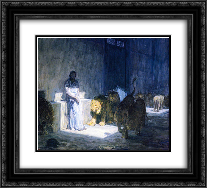 Daniel in the Lions' Den 22x20 Black Ornate Wood Framed Art Print Poster with Double Matting by Tanner, Henry Ossawa