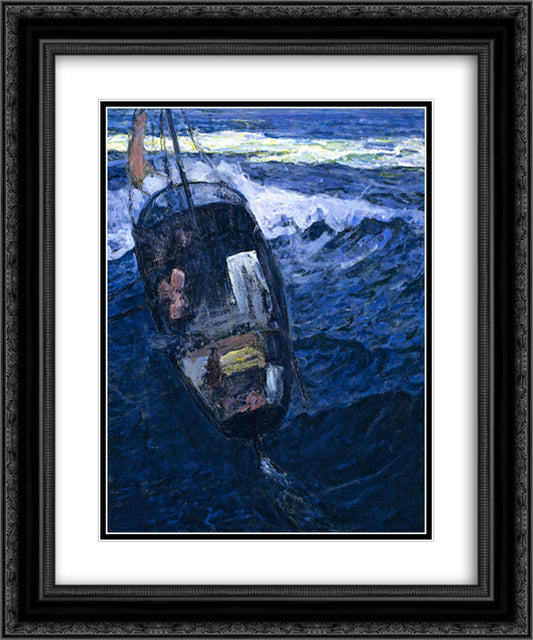 Fishermen at Sea 20x24 Black Ornate Wood Framed Art Print Poster with Double Matting by Tanner, Henry Ossawa