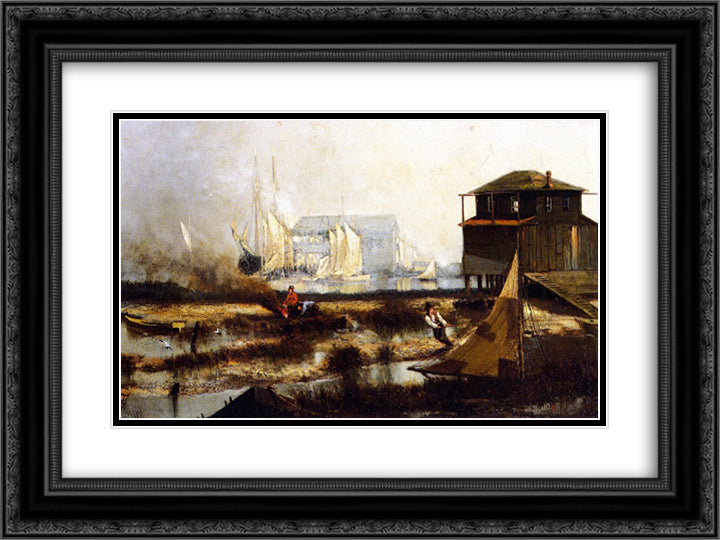 Harbor Scene 24x18 Black Ornate Wood Framed Art Print Poster with Double Matting by Tanner, Henry Ossawa