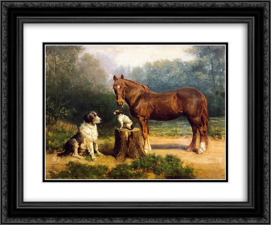 Horse and Two Dogs in a Landscape 24x20 Black Ornate Wood Framed Art Print Poster with Double Matting by Tanner, Henry Ossawa