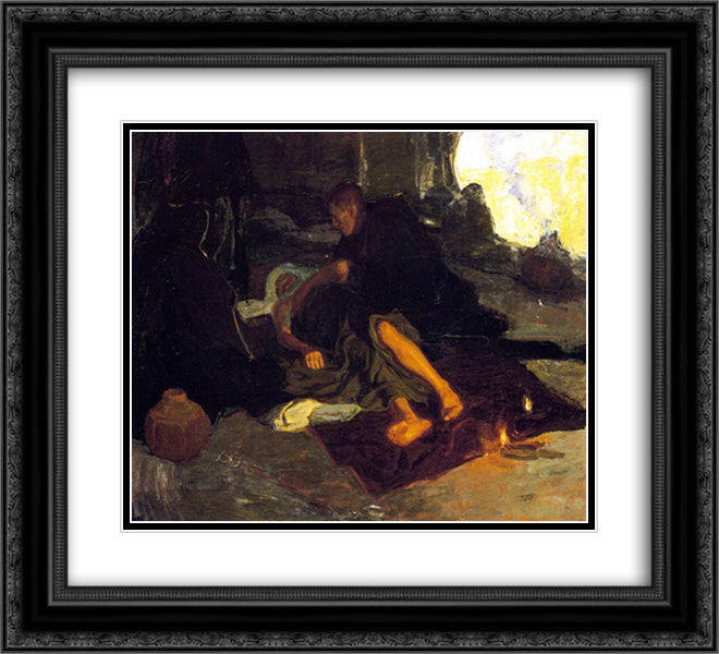 Job and His Three Friends 22x20 Black Ornate Wood Framed Art Print Poster with Double Matting by Tanner, Henry Ossawa