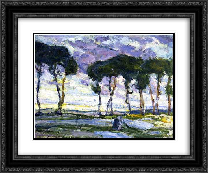 Landscape with Irises 24x20 Black Ornate Wood Framed Art Print Poster with Double Matting by Tanner, Henry Ossawa